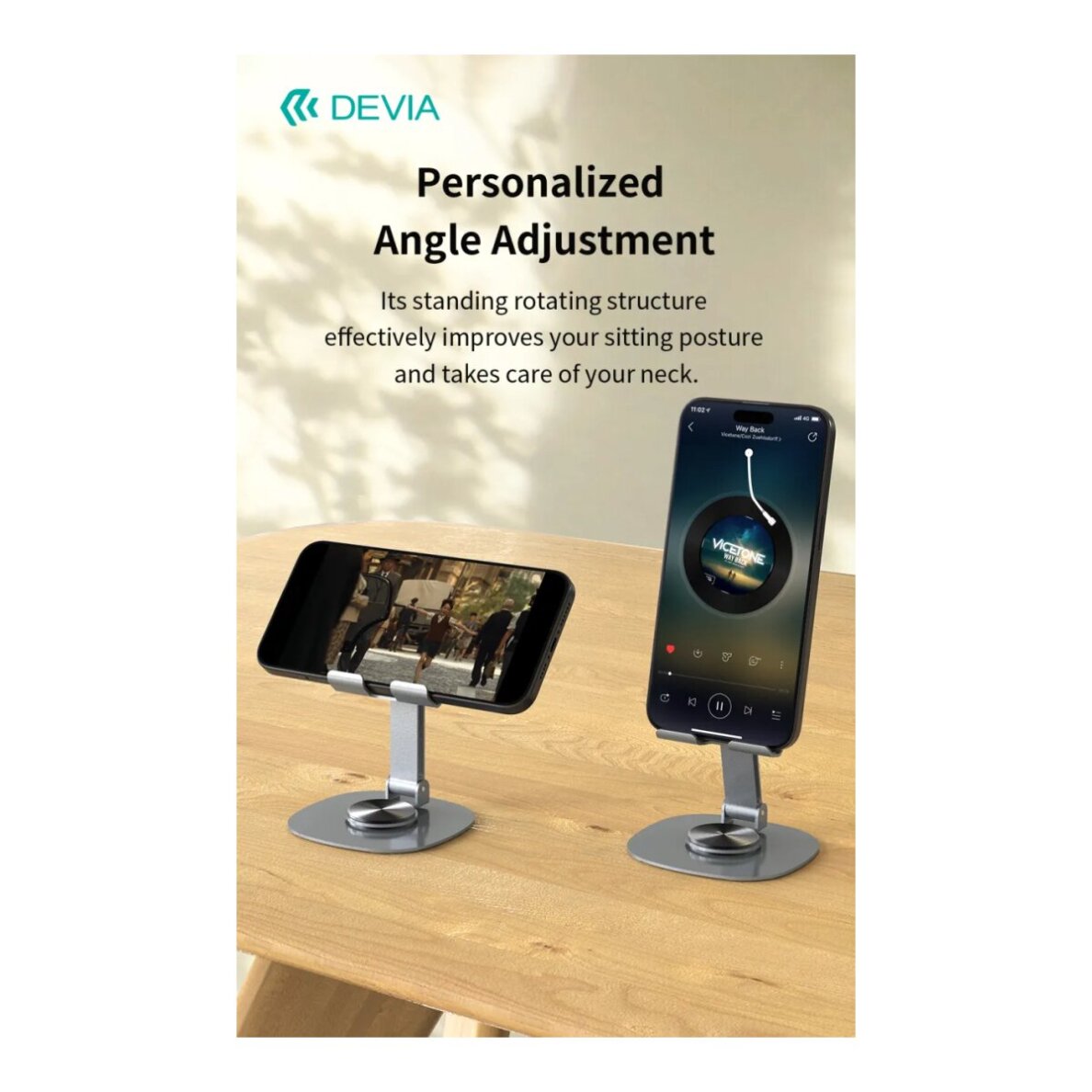 360 DEVIA Sulankstomas stovas mobiliam telefonui/planšetui grey 3