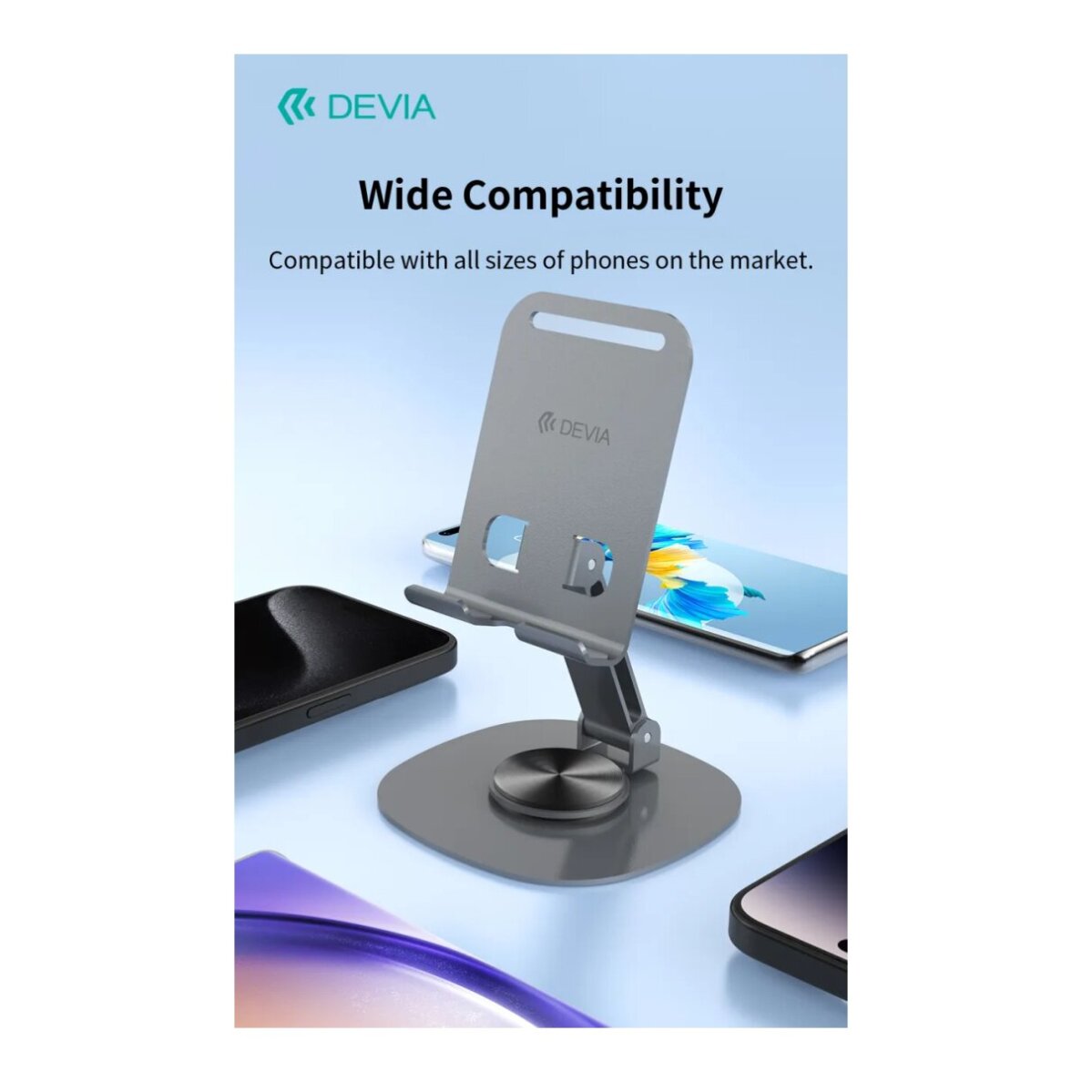 360 DEVIA Sulankstomas stovas mobiliam telefonui/planšetui grey 6