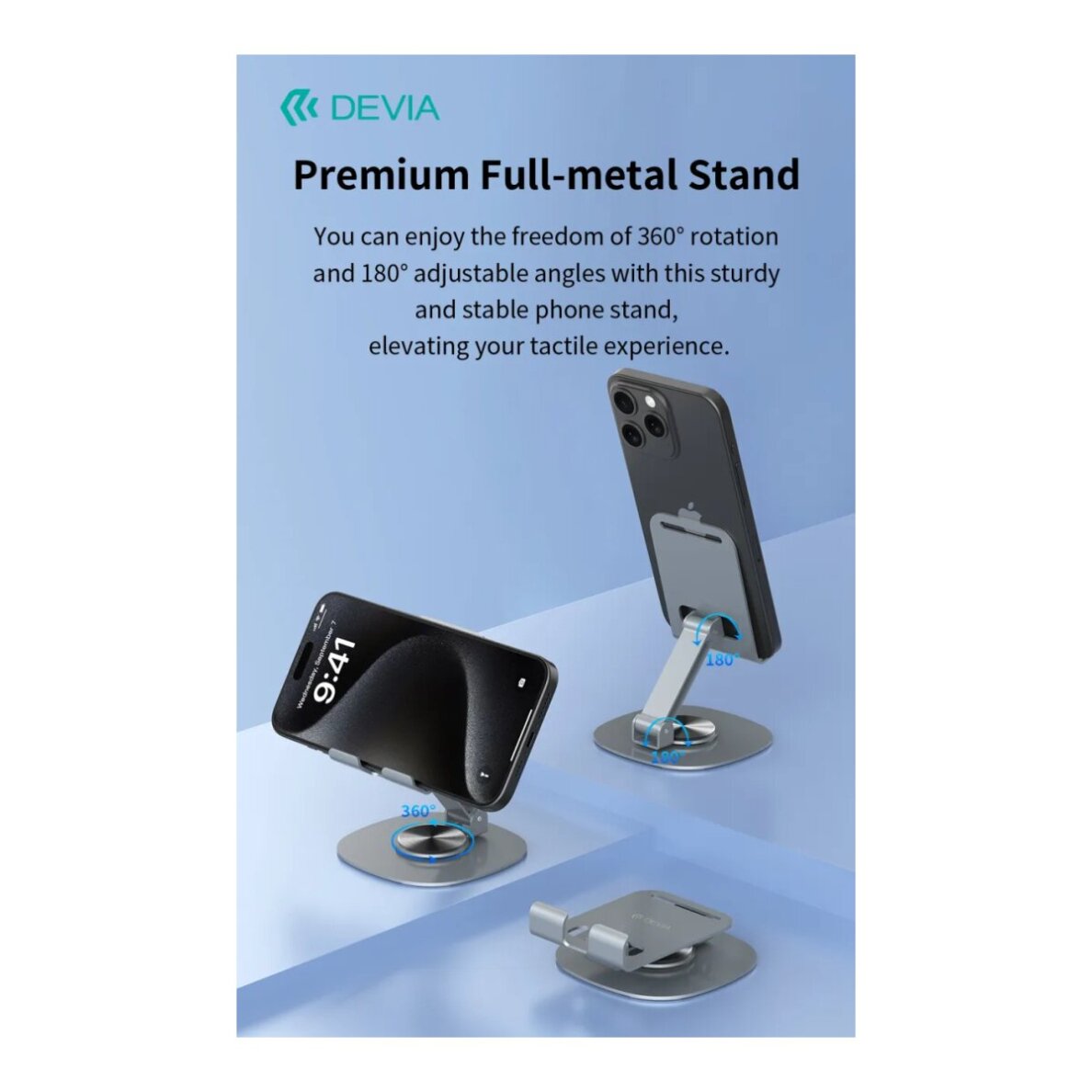 360 DEVIA Sulankstomas stovas mobiliam telefonui/planšetui grey 2