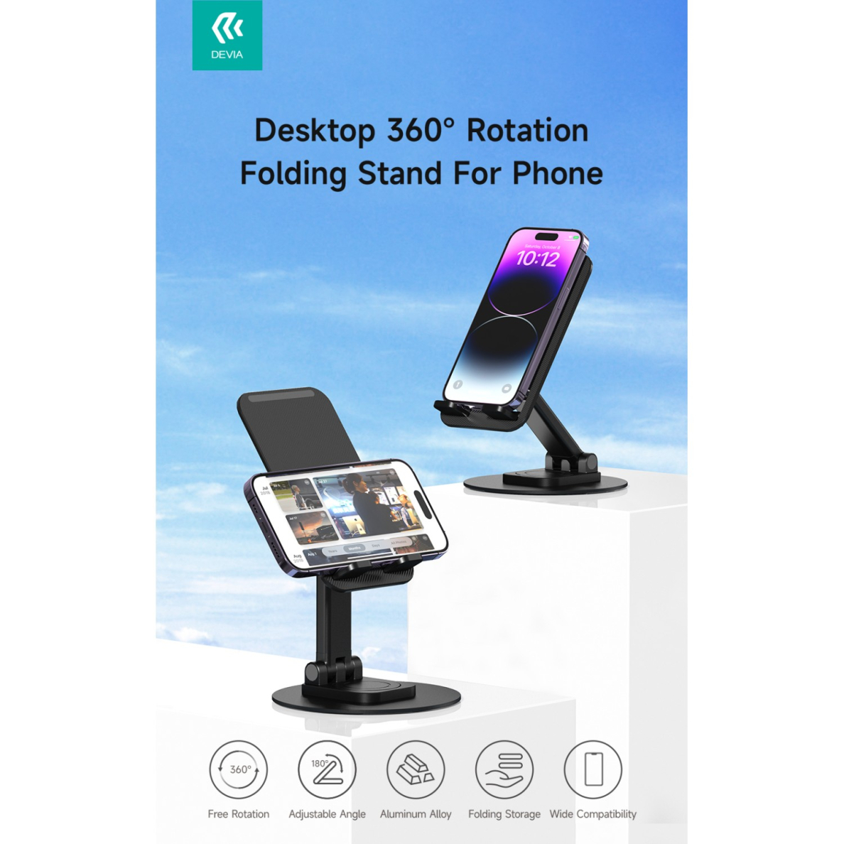 360 DEVIA Sulankstomas stovas mobiliam telefonui/planšetui black 4 360 DEVIA Sulankstomas stovas mobiliam telefonui/planšetui black 4