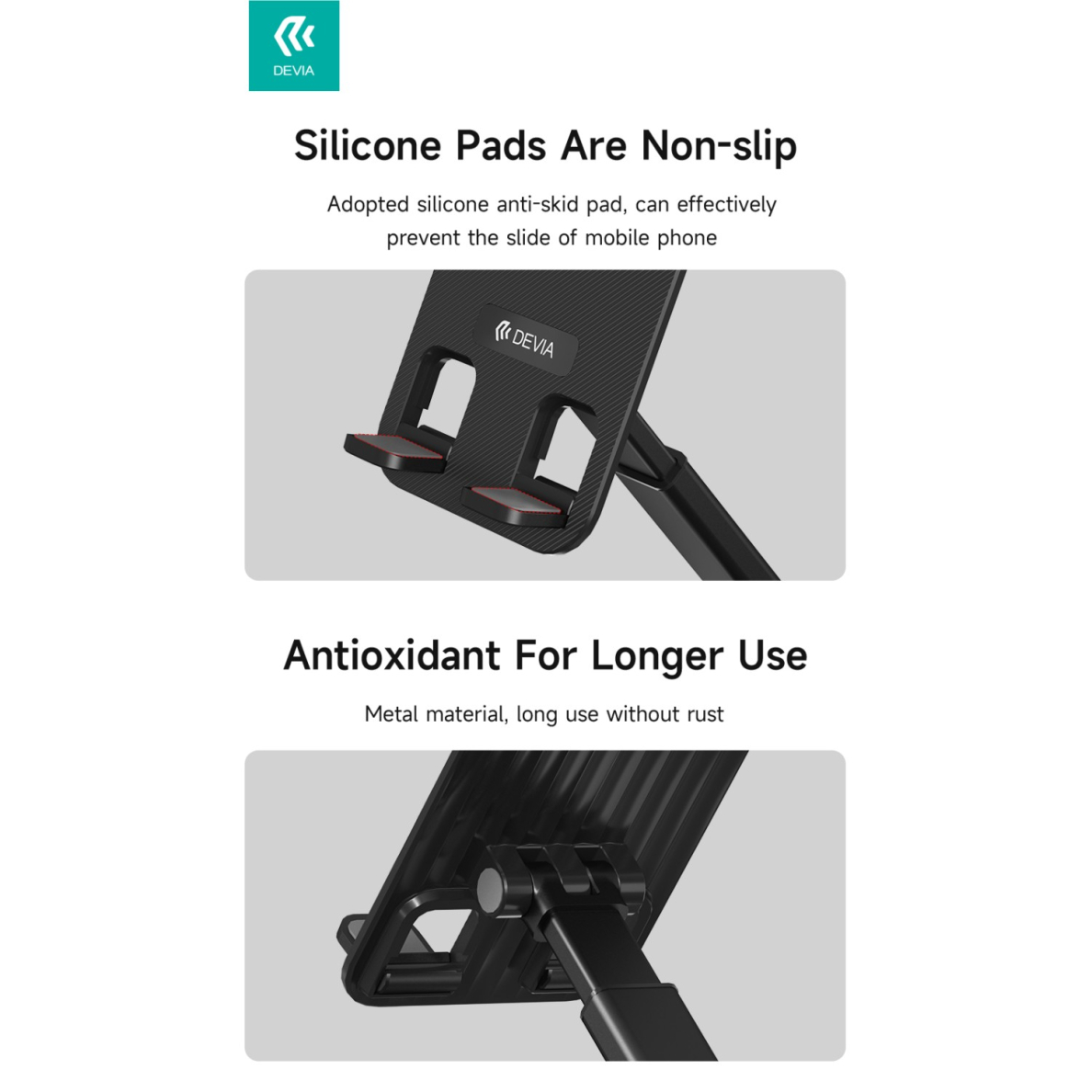 360 DEVIA Sulankstomas stovas mobiliam telefonui/planšetui black 6 360 DEVIA Sulankstomas stovas mobiliam telefonui/planšetui black 6