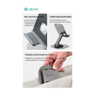 360 DEVIA Sulankstomas stovas mobiliam telefonui/planšetui grey 4