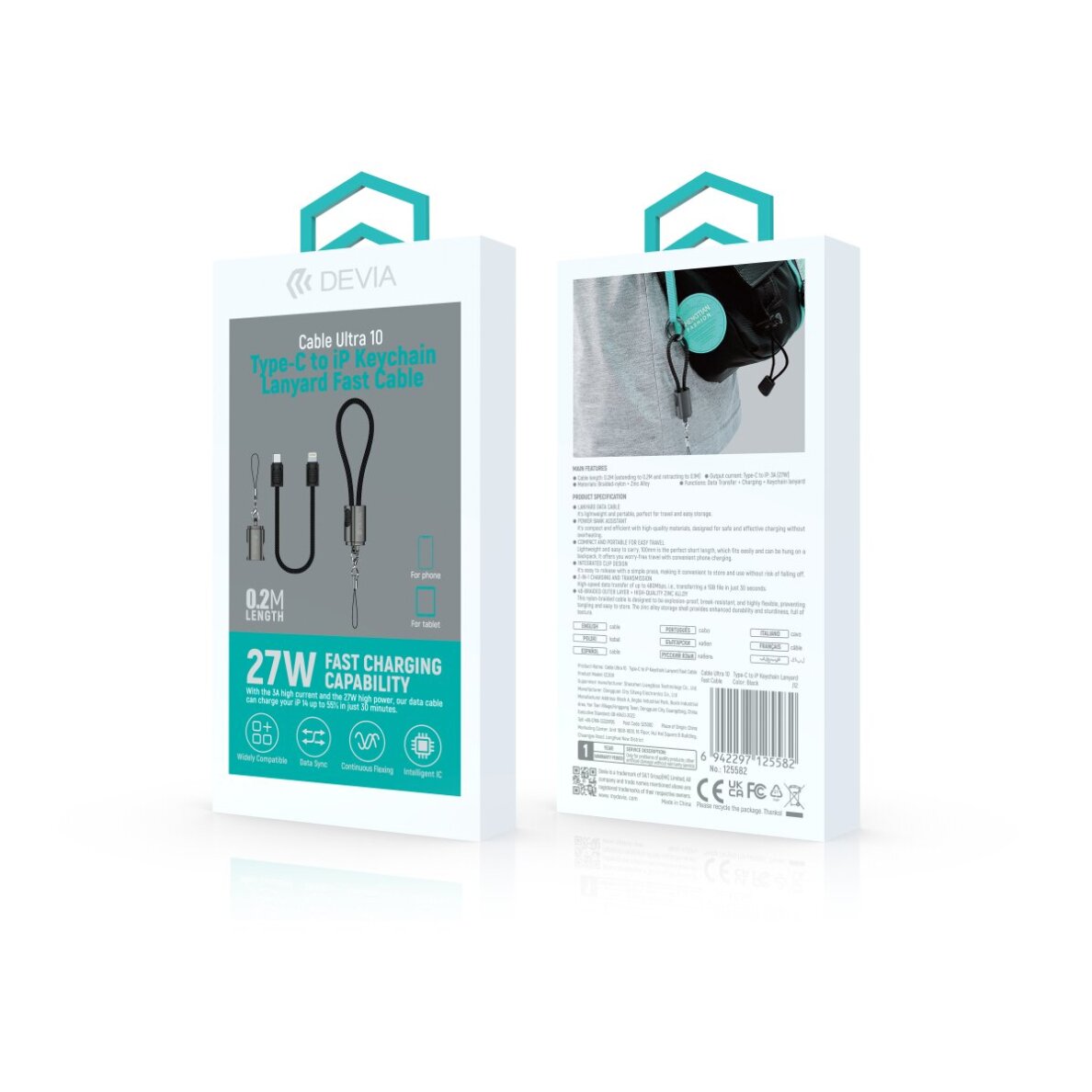 Apyrankė telefonui - laidas black LIGHTNING 60W Devia Cable Ultra10 0.2m 4