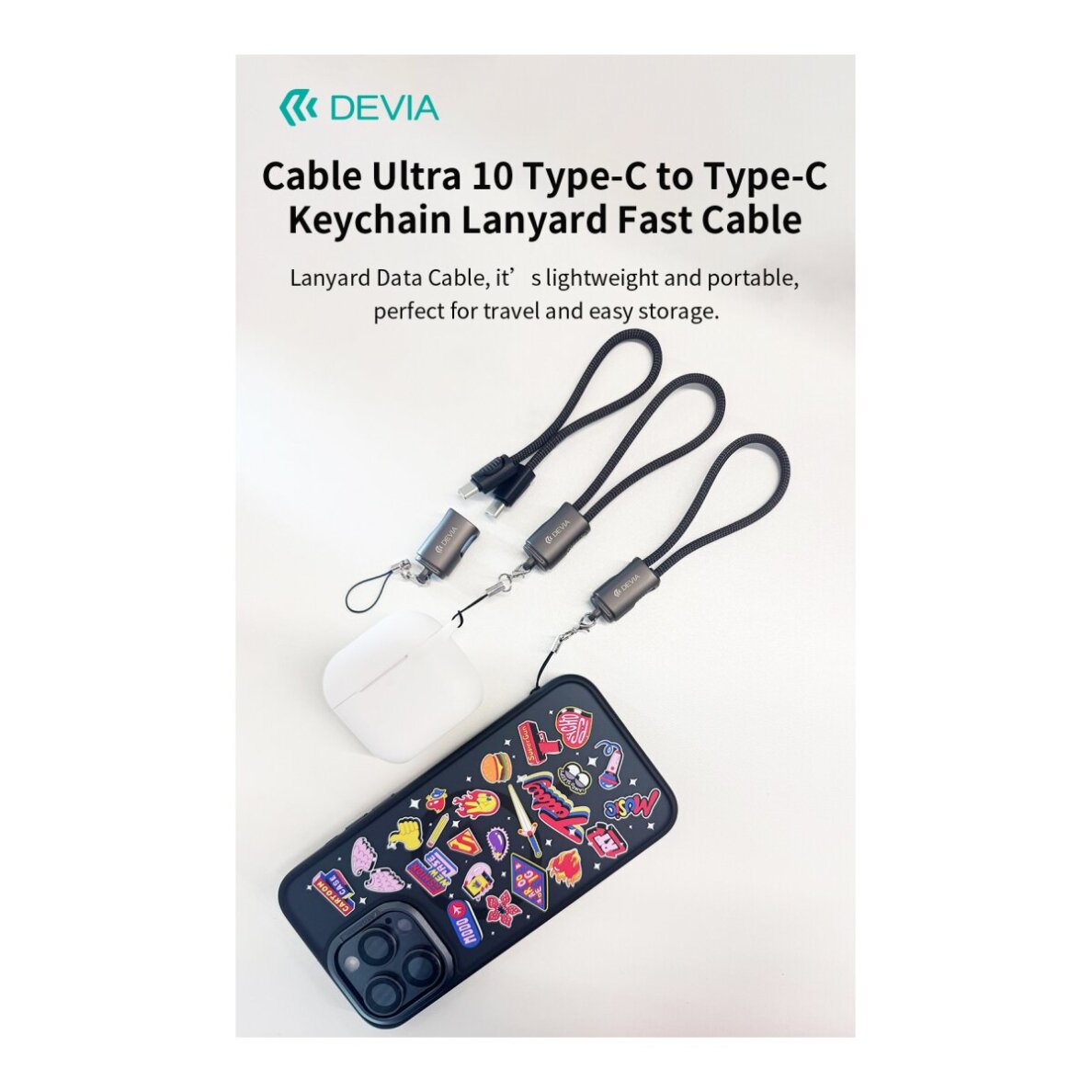 Apyrankė telefonui - laidas black TYPE-C 60W Devia Cable Ultra10 0.2m 3 Apyrankė telefonui - laidas black TYPE-C 60W Devia Cable Ultra10 0.2m 3