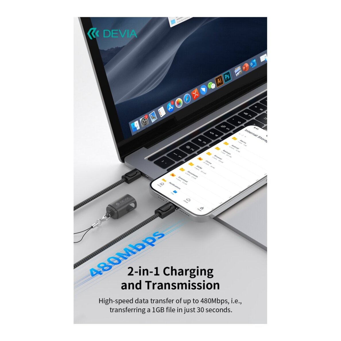 Apyrankė telefonui - laidas black TYPE-C 60W Devia Cable Ultra10 0.2m 4 Apyrankė telefonui - laidas black TYPE-C 60W Devia Cable Ultra10 0.2m 4