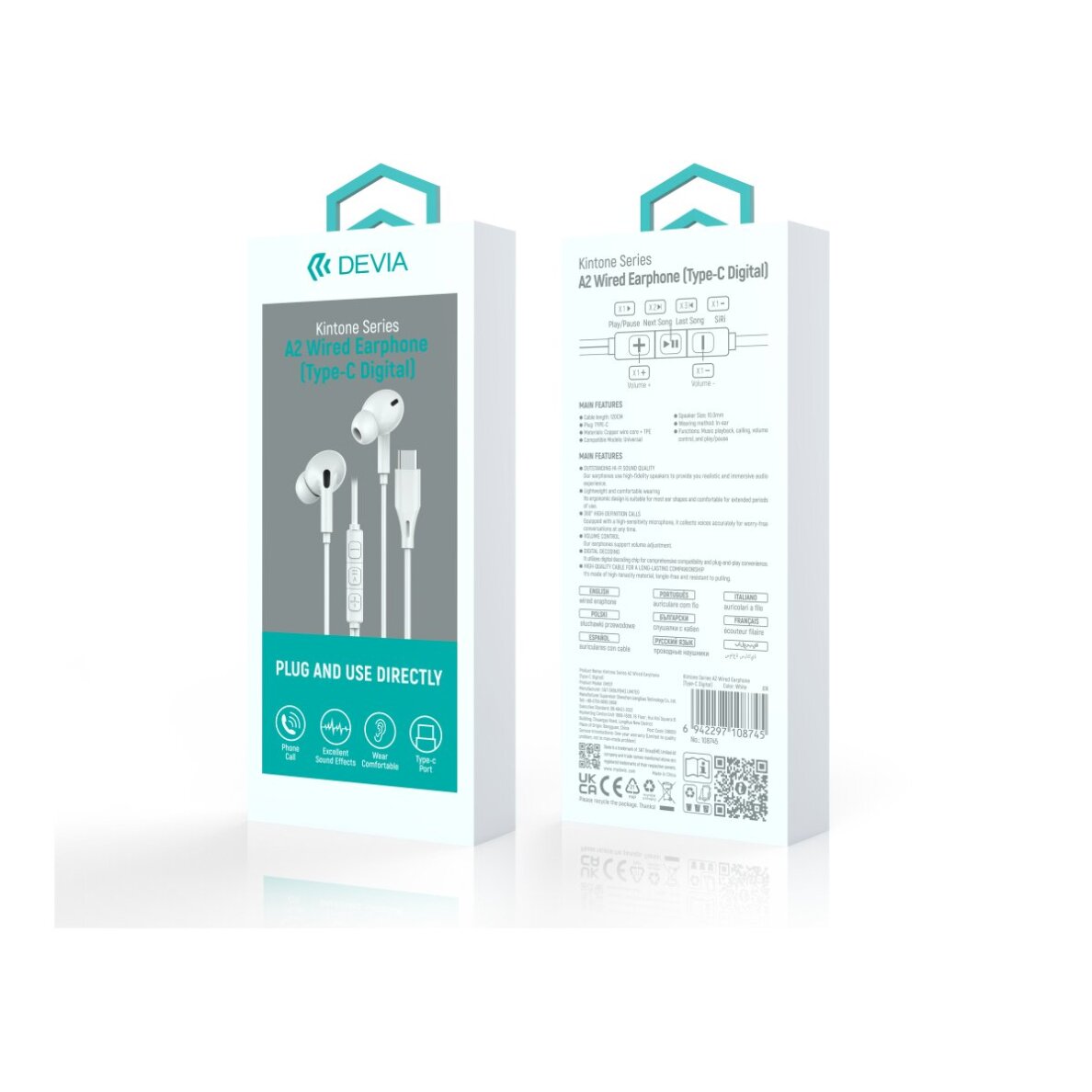 Ausinės su mikrofonu DEVIA Kintone Series A2 Type-C 2