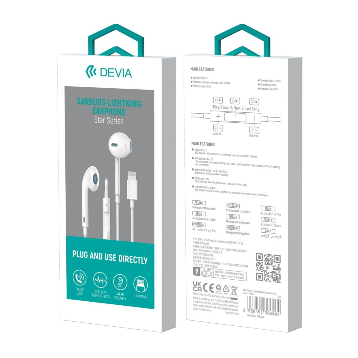 Ausinės su mikrofonu Lightning EARPODS DEVIA 4 Ausinės su mikrofonu Lightning EARPODS DEVIA 4