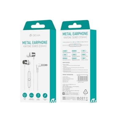 Ausinės su mikrofonu baltos Kintone Metal DEVIA 1
