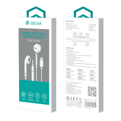 Ausinės su mikrofonu TYPE C SMART WIRED DIGITAL DEVIA 2