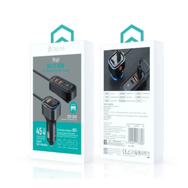 Automobilinis įkroviklis 45W 3xUSB + 2xType-C DEVIA Pro1 K5 1
