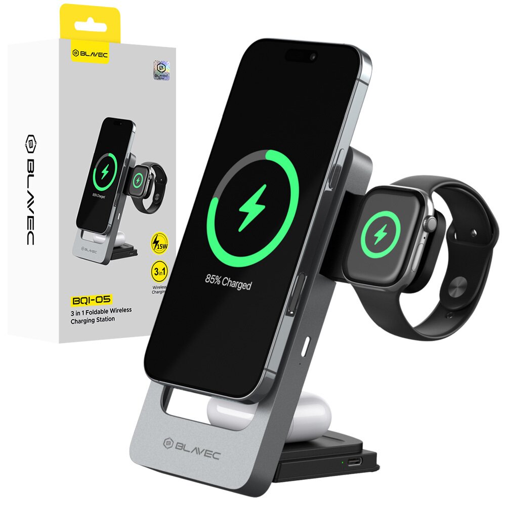 Belaidžio įkrovimo stotelė silver BLAVEC Unicharge 3 in 1 BQI-05 15W (iPhone/Watch/AirPods) BQI05-QIMS