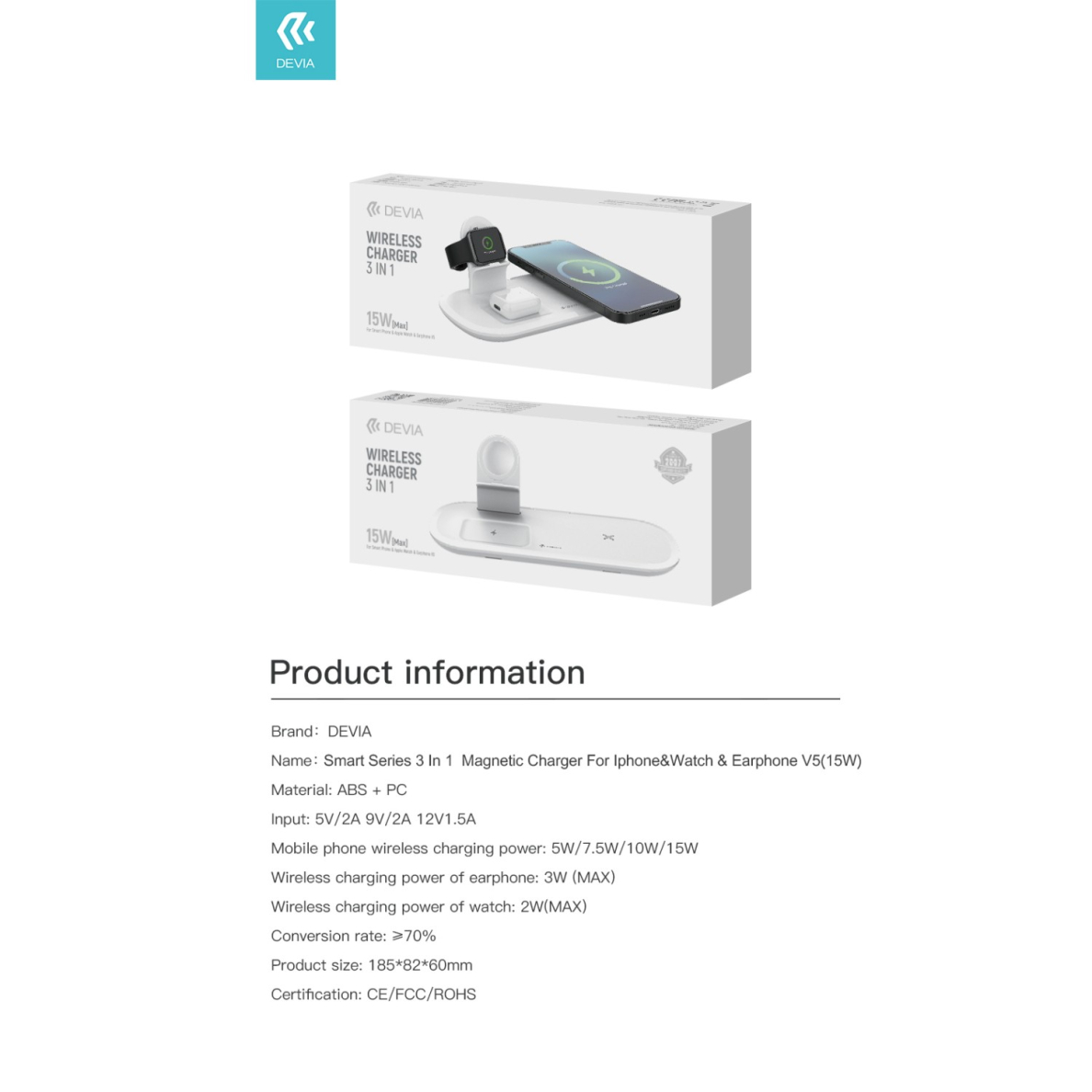 Belaidė įkrovimo stotelė 3 in 1 iPhone and Watch DEVIA 10 Belaidė įkrovimo stotelė 3 in 1 iPhone and Watch DEVIA 10