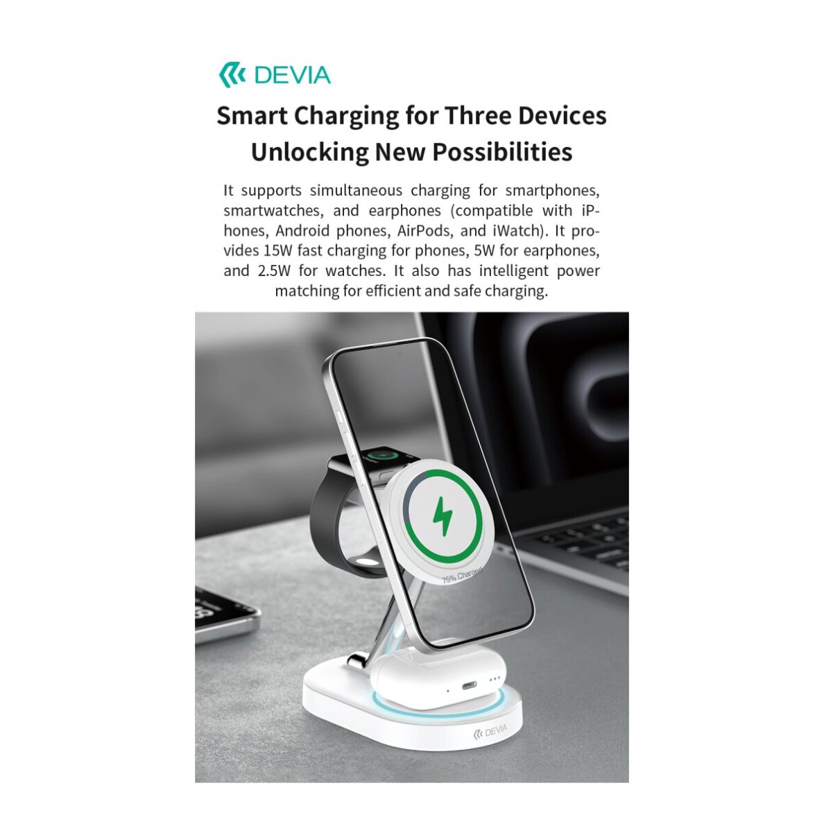 Belaidžio įkrovimo stotelė Devia Extreme 3 in 1 (iPhone/Watch/AirPods) 5