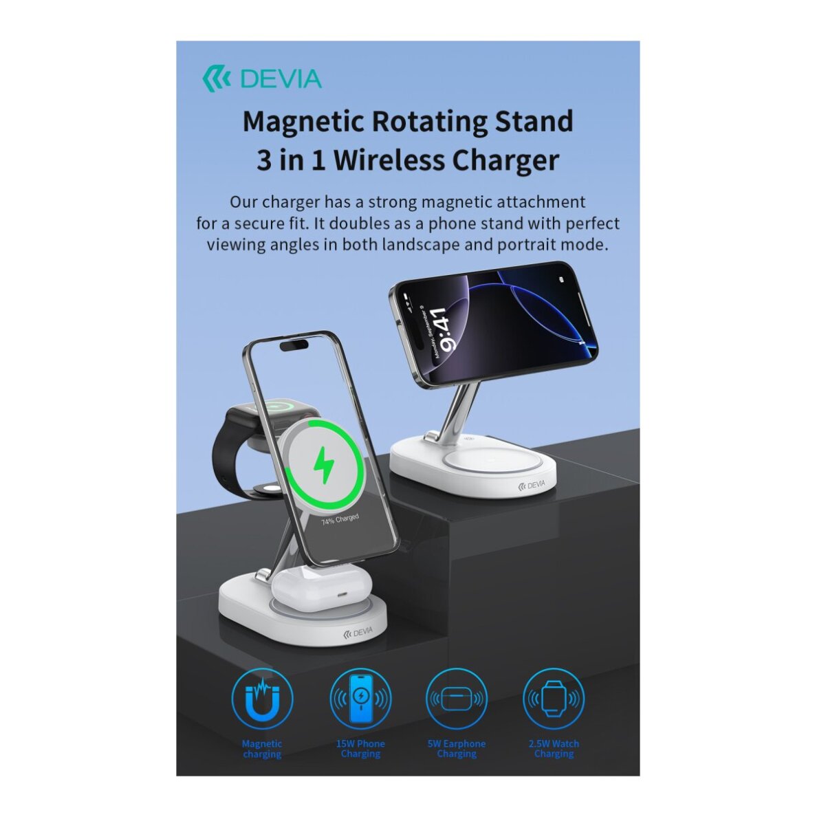 Belaidžio įkrovimo stotelė Devia Extreme 3 in 1 (iPhone/Watch/AirPods) 4 Belaidžio įkrovimo stotelė Devia Extreme 3 in 1 (iPhone/Watch/AirPods) 4