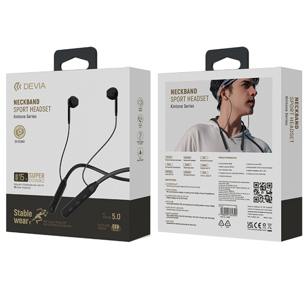 Bluetooth ausinės juodos Devia Kintone Neckband Sport EM036 1