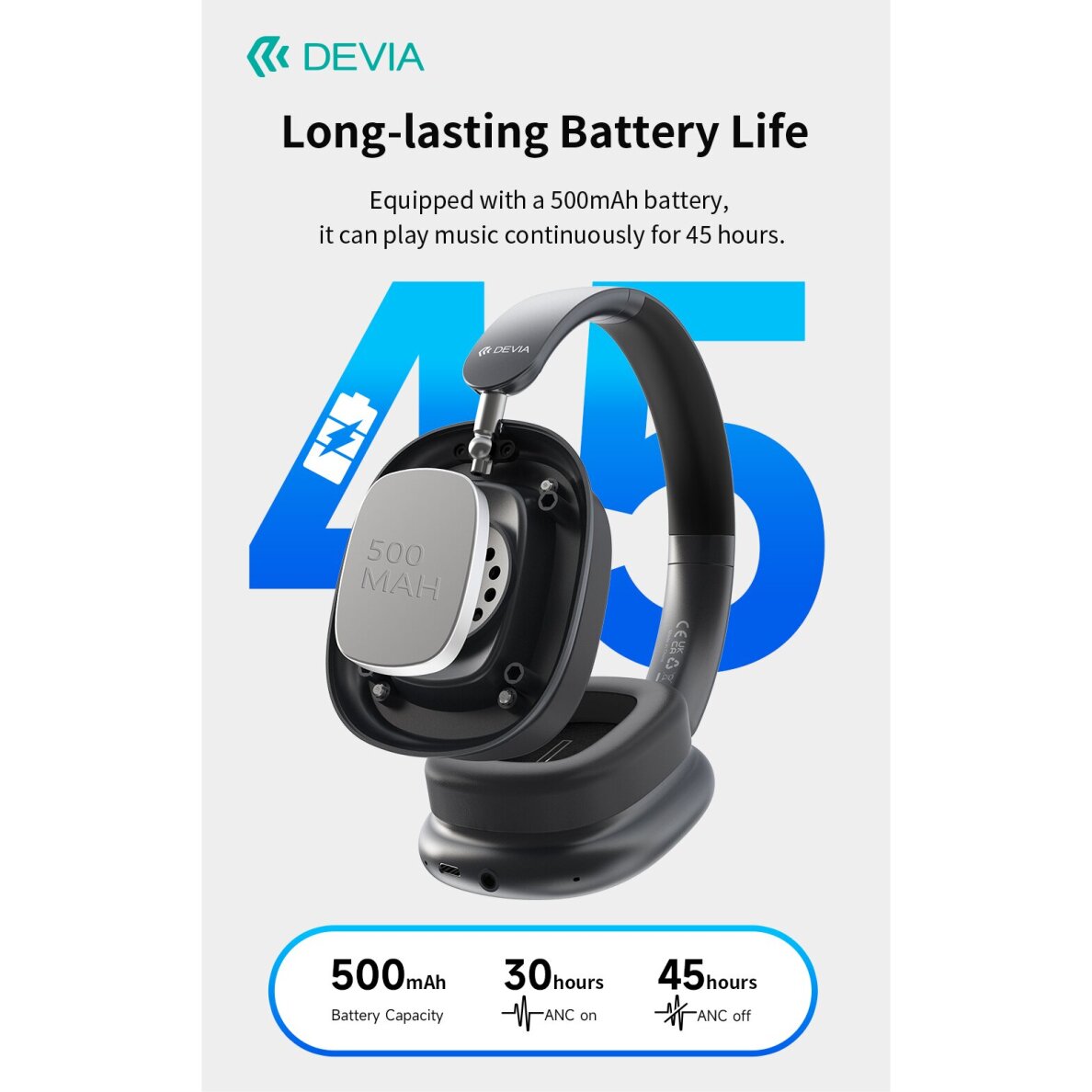 Bluetooth ausinės dark grey Devia EarBass Pro2 ANC EM035 5 Bluetooth ausinės dark grey Devia EarBass Pro2 ANC EM035 5