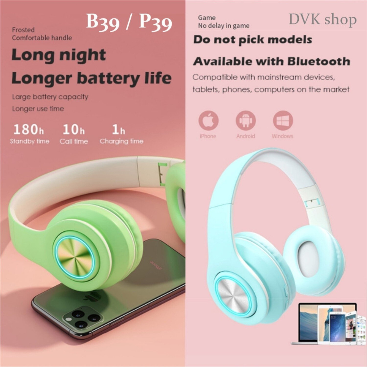 Bluetooth ausinės rausvos P39 30179 3