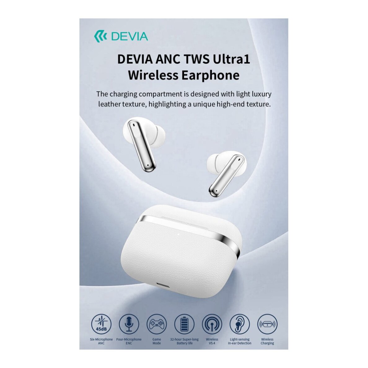 Bluetooth ausinės white Devia ANC TWS Ultra1 EM031 6