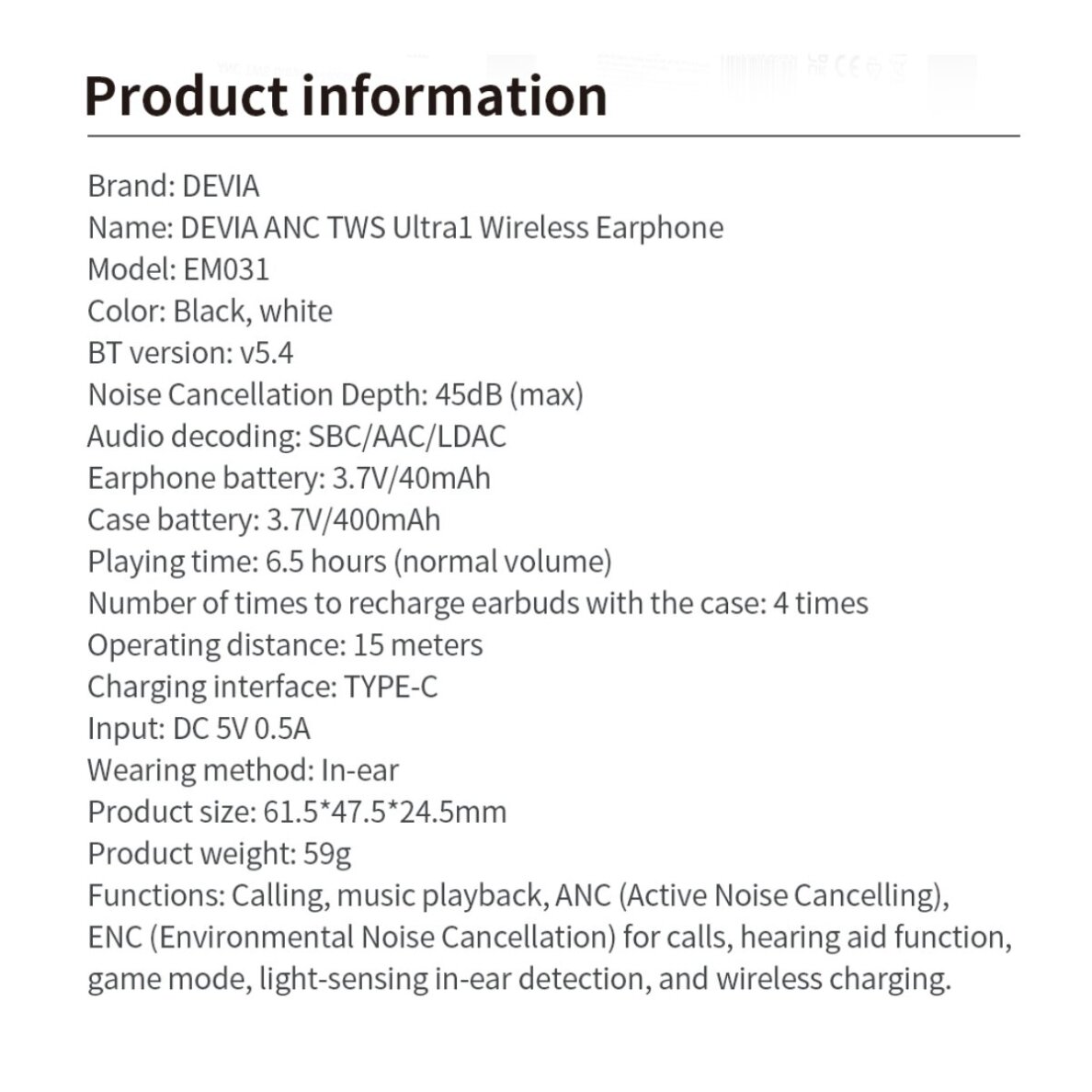 Bluetooth ausinės white Devia ANC TWS Ultra1 EM031 14