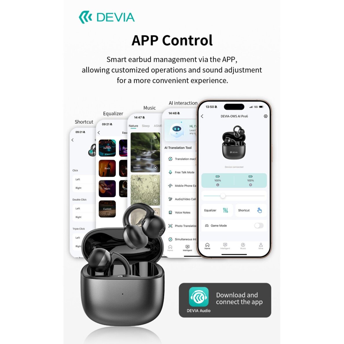 Bluetooth ausinės white DEVIA OWS AI Pro6 Clip-on su vertimo funkcija EM428 17 Bluetooth ausinės white DEVIA OWS AI Pro6 Clip-on su vertimo funkcija EM428 17