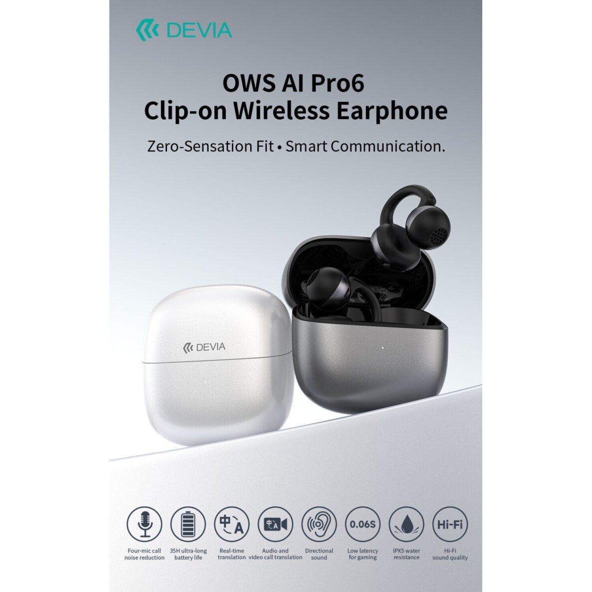 Bluetooth ausinės white DEVIA OWS AI Pro6 Clip-on su vertimo funkcija EM428 3