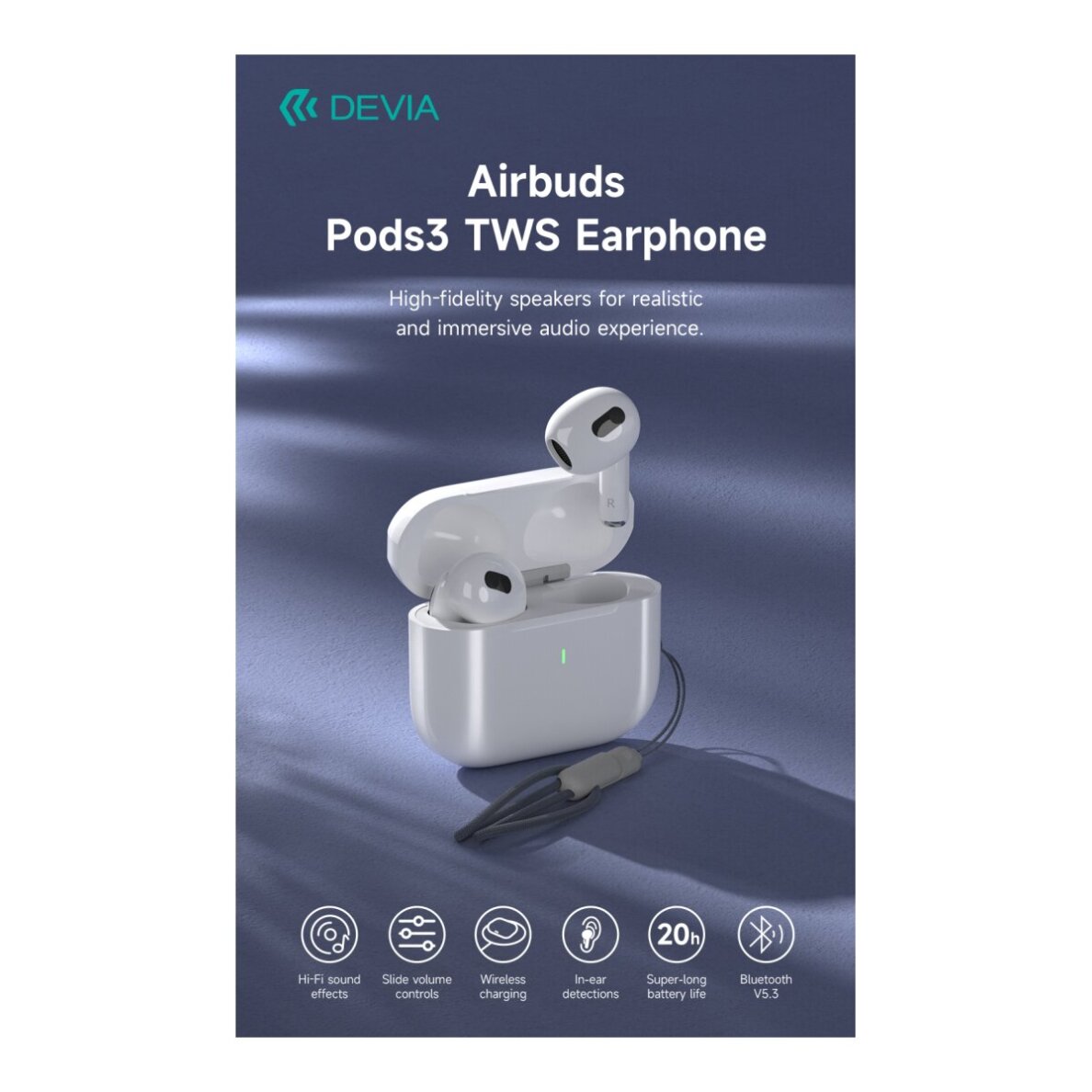 Bluetooth ausinės white Devia TWS Airbuds Pods3 EM410 5 Bluetooth ausinės white Devia TWS Airbuds Pods3 EM410 5