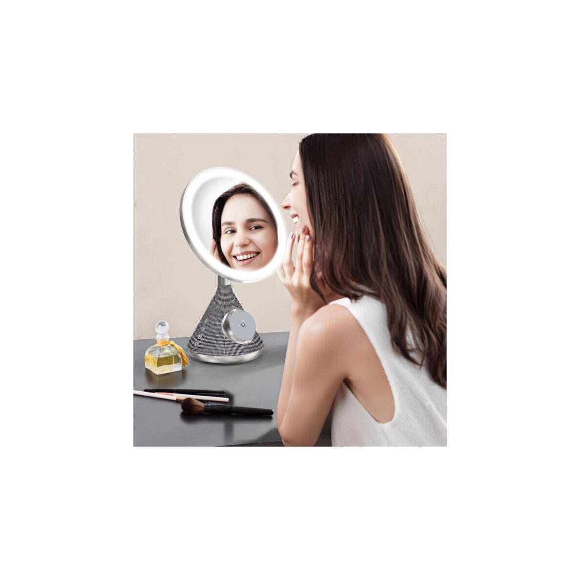 Bluetooth garsiakalbis - belaidžio įkrovimo stotelė silver Pointuch 15W + LED SY-W02243 2