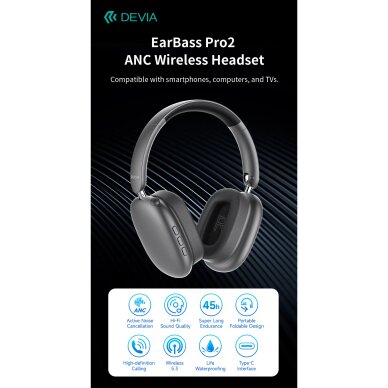 Bluetooth ausinės dark grey Devia EarBass Pro2 ANC EM035 3