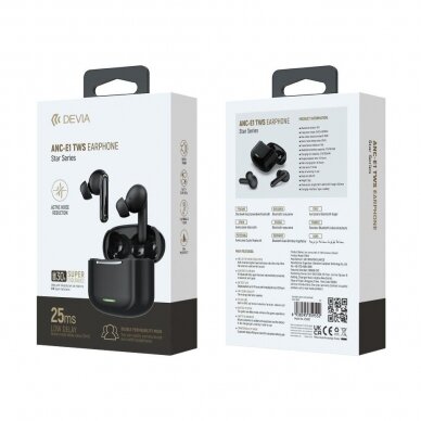 Bluetooth ausinės juodos Devia TWS ANC-E1 EM411 1