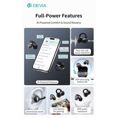 Bluetooth ausinės white DEVIA OWS AI Pro6 Clip-on su vertimo funkcija EM428 4 Bluetooth ausinės white DEVIA OWS AI Pro6 Clip-on su vertimo funkcija EM428 4