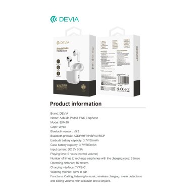Bluetooth ausinės white Devia TWS Airbuds Pods3 EM410 9