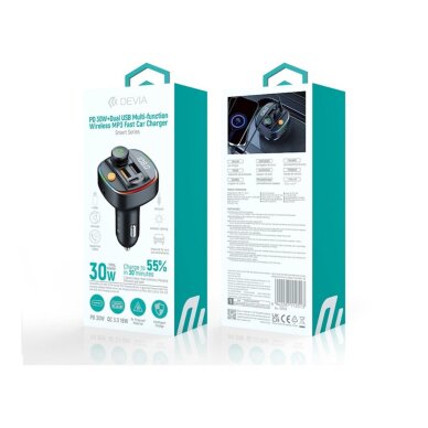 Bluetooth FM moduliatorius-kroviklis 30W 2xUSB + Type-C DEVIA EA133 3