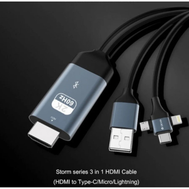 HDMI Storm Devia 3 in 1 laidas (HDMI to Type-c/Micro/iPhone) 2
