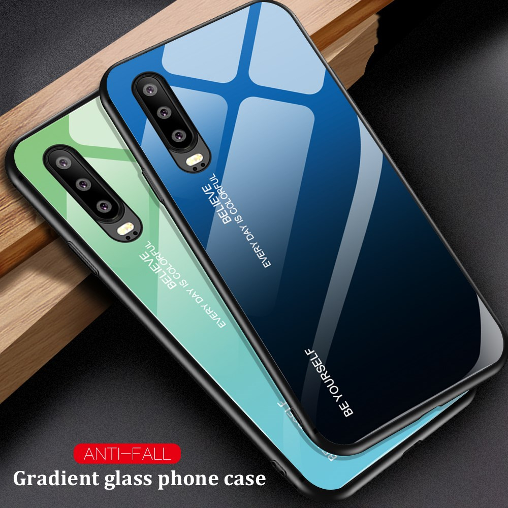 Huawei P30 mėlyna+juoda tracy GLASS nugarėlė 1