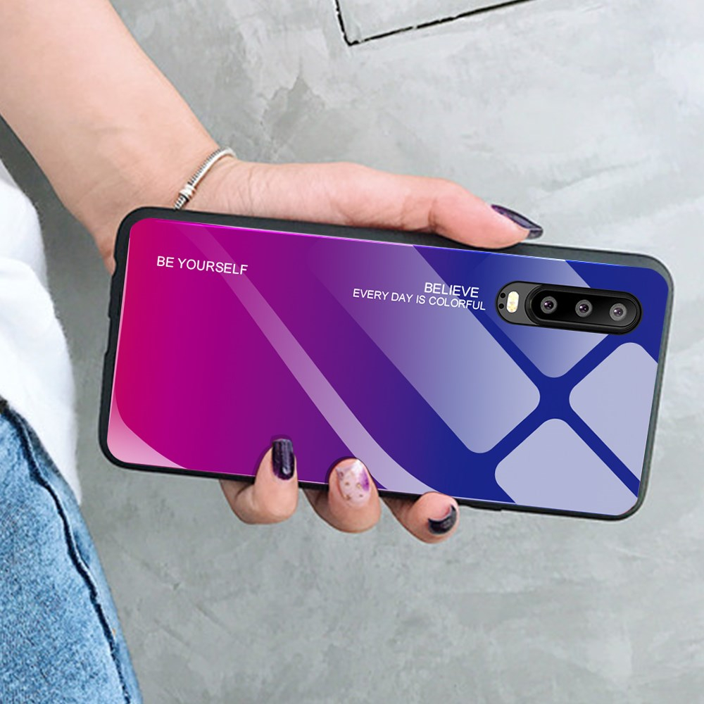 Huawei P30 mėlyna+rožinė tracy GLASS nugarėlė 3