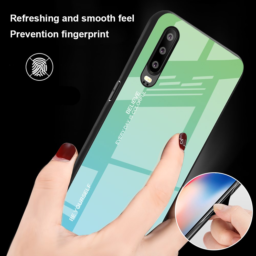 Huawei P30 žalia+melsva tracy GLASS nugarėlė 1