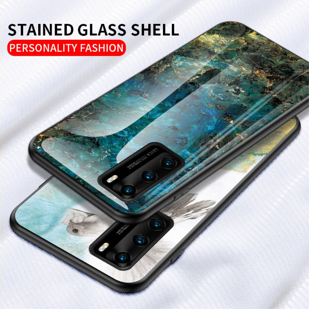 Huawei P40 marble glass nugarėlė Blue&gold 2