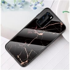 Huawei P40 PRO marble glass nugarėlė Black&Gold