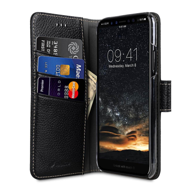 Huawei P30 juodas odinis MELKCO WALLET BOOK dėklas