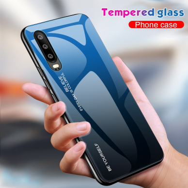 Huawei P30 mėlyna+juoda tracy GLASS nugarėlė 3