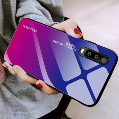 Huawei P30 mėlyna+rožinė tracy GLASS nugarėlė 6