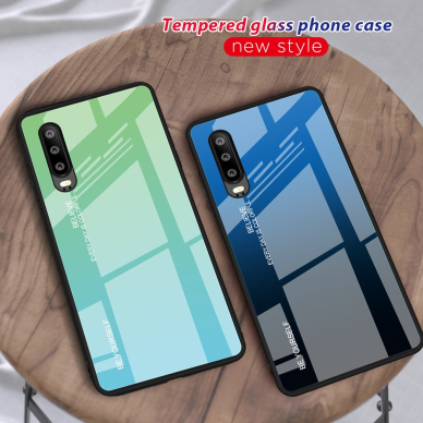 Huawei P30 žalia+melsva tracy GLASS nugarėlė 2