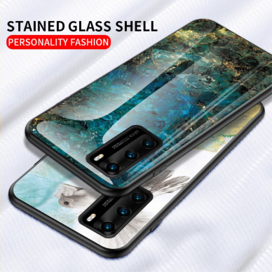 Huawei P40 marble glass nugarėlė Blue&gold 2