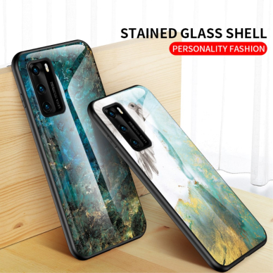 Huawei P40 marble glass nugarėlė Blue&gold 3