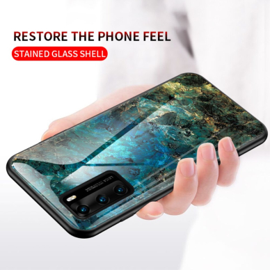 Huawei P40 marble glass nugarėlė Blue&gold 4