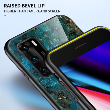 Huawei P40 marble glass nugarėlė Blue&gold 5