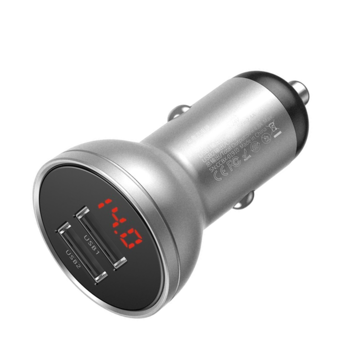 Įkroviklis auto 2XUSB 4.8 24W 5A BASEUS CCBX-0G grey 1 Įkroviklis auto 2XUSB 4.8 24W 5A BASEUS CCBX-0G grey 1