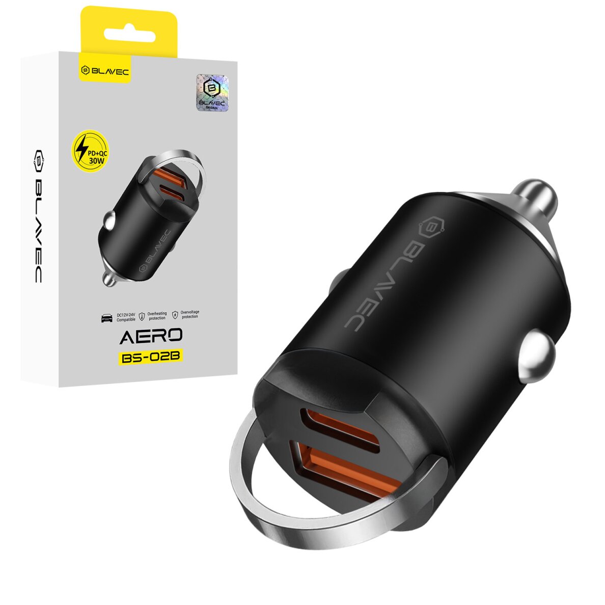Įkroviklis auto USB+TYPE-C BS-02B 30W BLAVEC CCBS02BA-UCB black