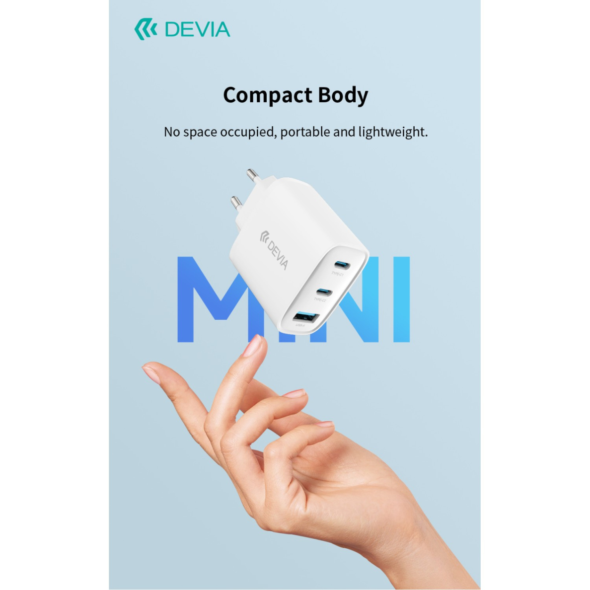 Įkroviklis buitinis su laidu Extreme PD+QC 2xType-C + USB 65W DEVIA 9