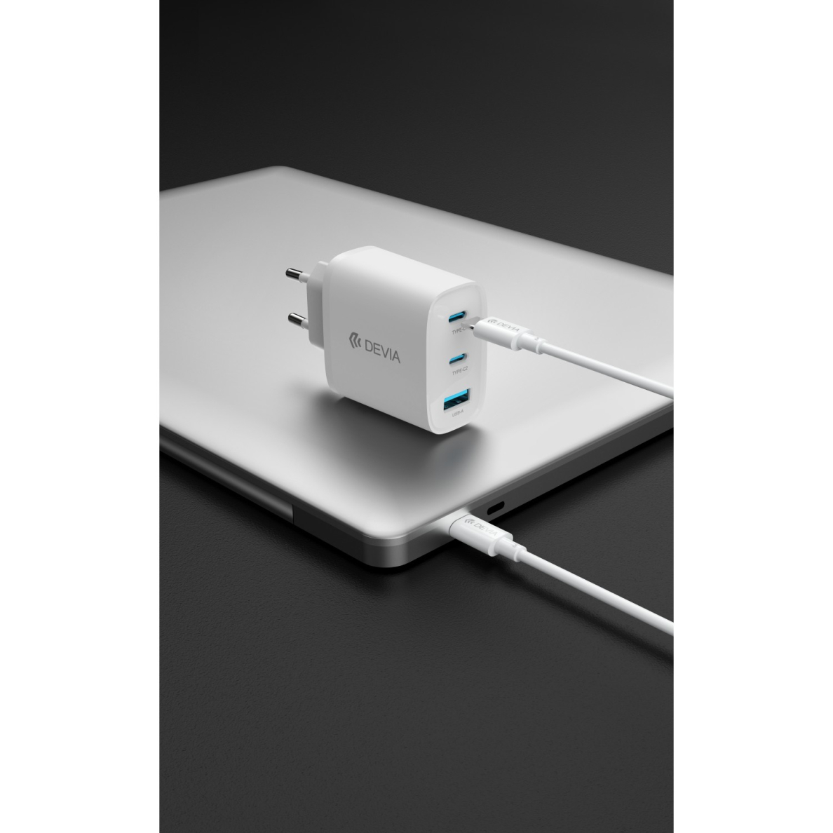 Įkroviklis buitinis su laidu Extreme PD+QC 2xType-C + USB 65W DEVIA 12